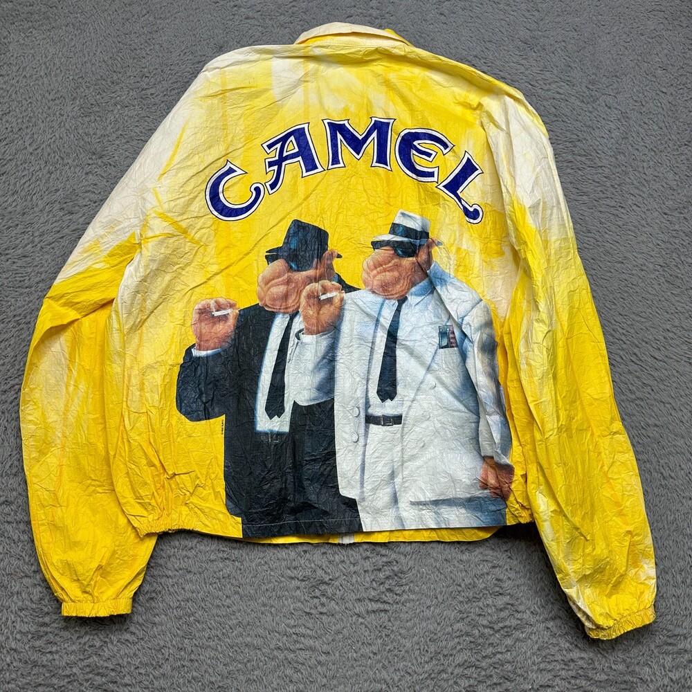 Vintage 1992 Joe Camel Cigarettes Promo Yellow Tyvek Windbreaker Jacket XL Zip